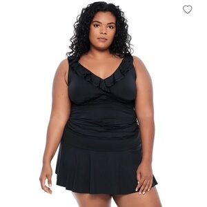 LAUREN RALPH LAUREN Women's Black V-Neck  Beach Club Solids Tankini Top plus